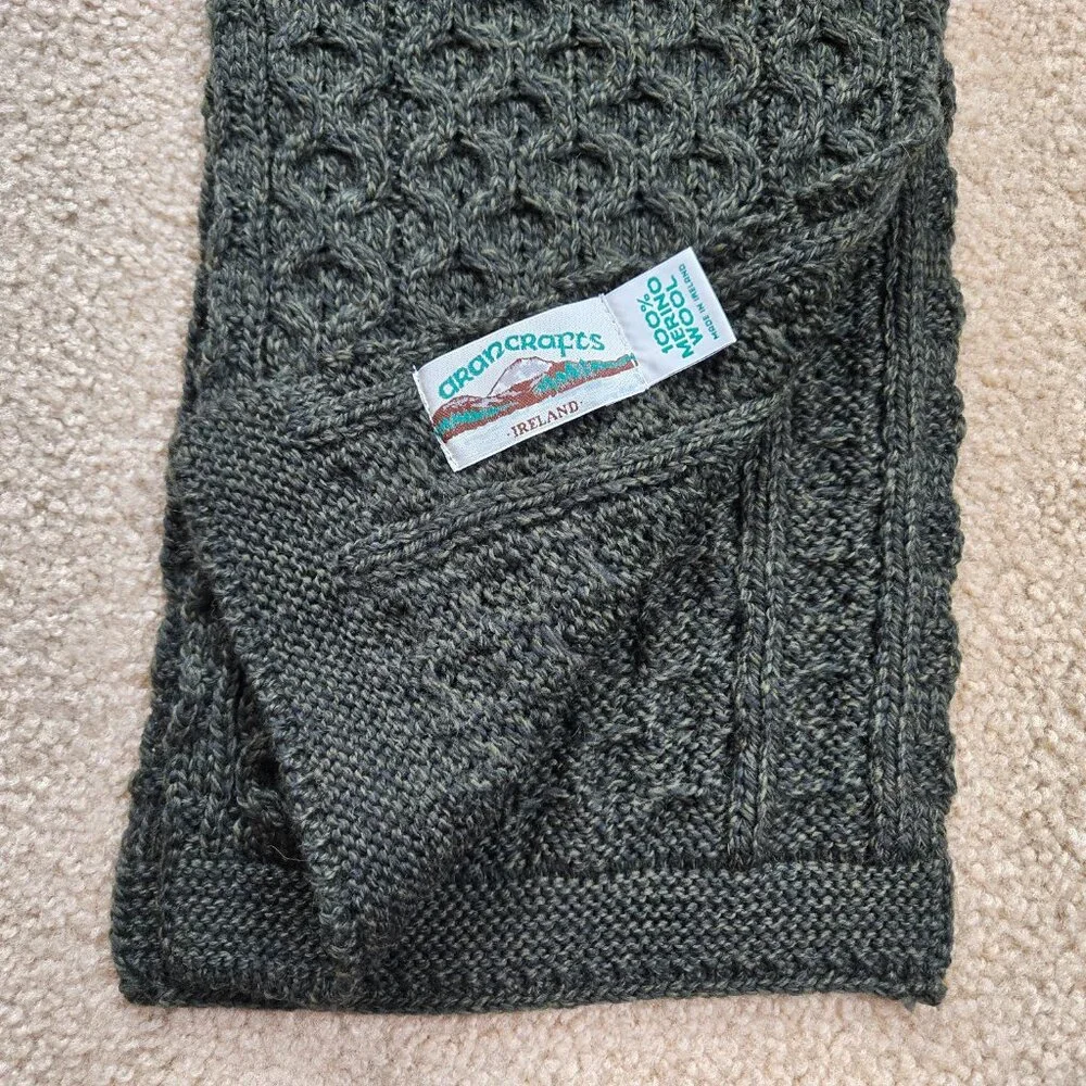 Aran Crafts 100% Merino Wool Green Mottled Heather Scarf Cable - Picture 5 of 8
